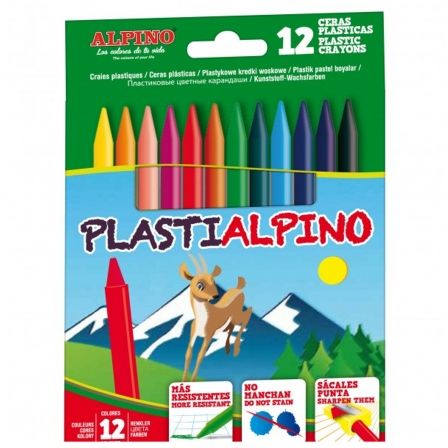 Alpino Estuche de 12 Ceras Plásticas PlastiAlpino Surtidas